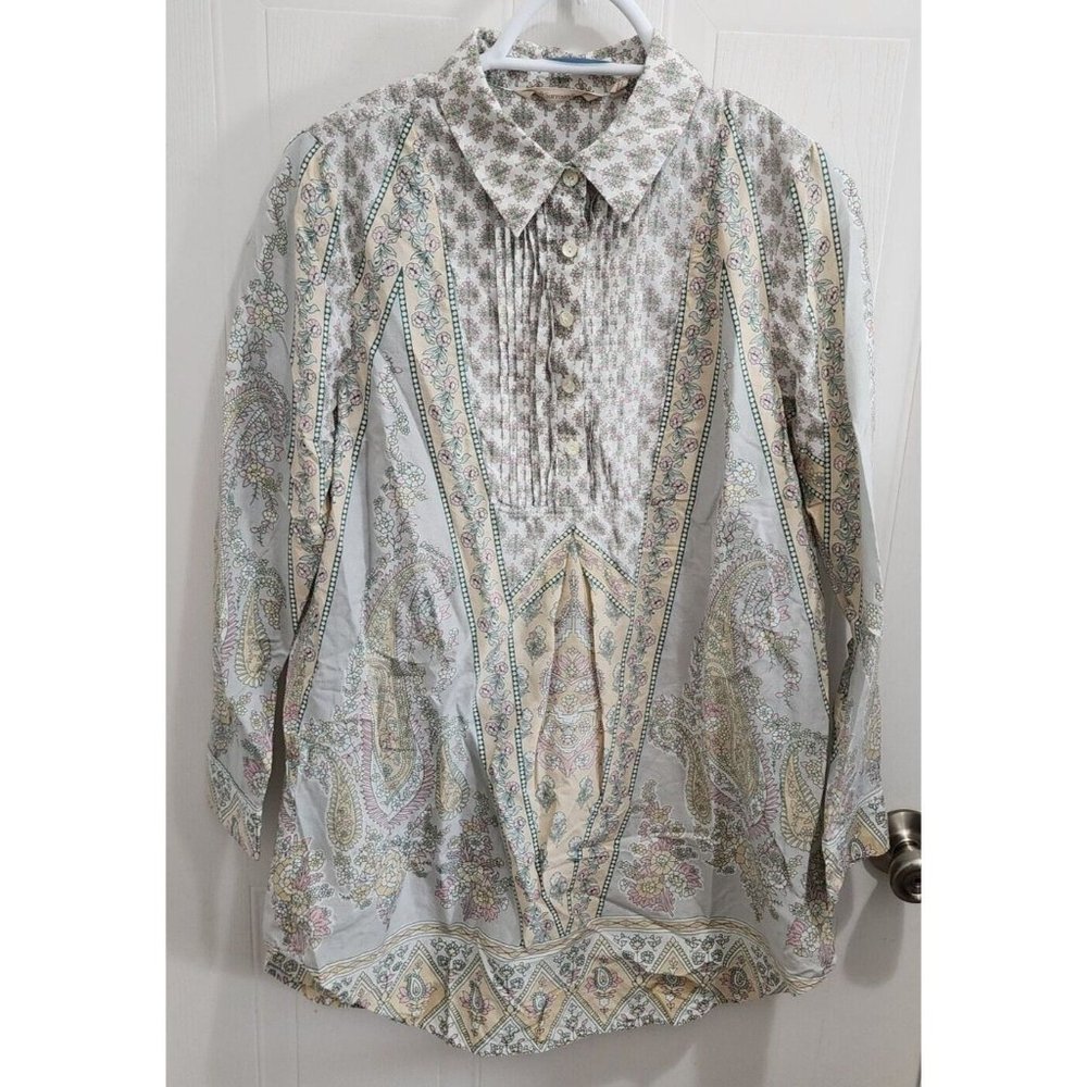 Soft Surroundings Tabitha Long Sleeve Pleated Tunic Top Paisley Pastels‎ Boho S